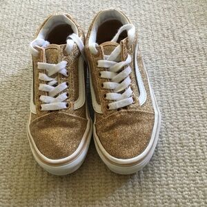 Vans Kids Gold Glitter Low-Top Sneakers with White Stripe